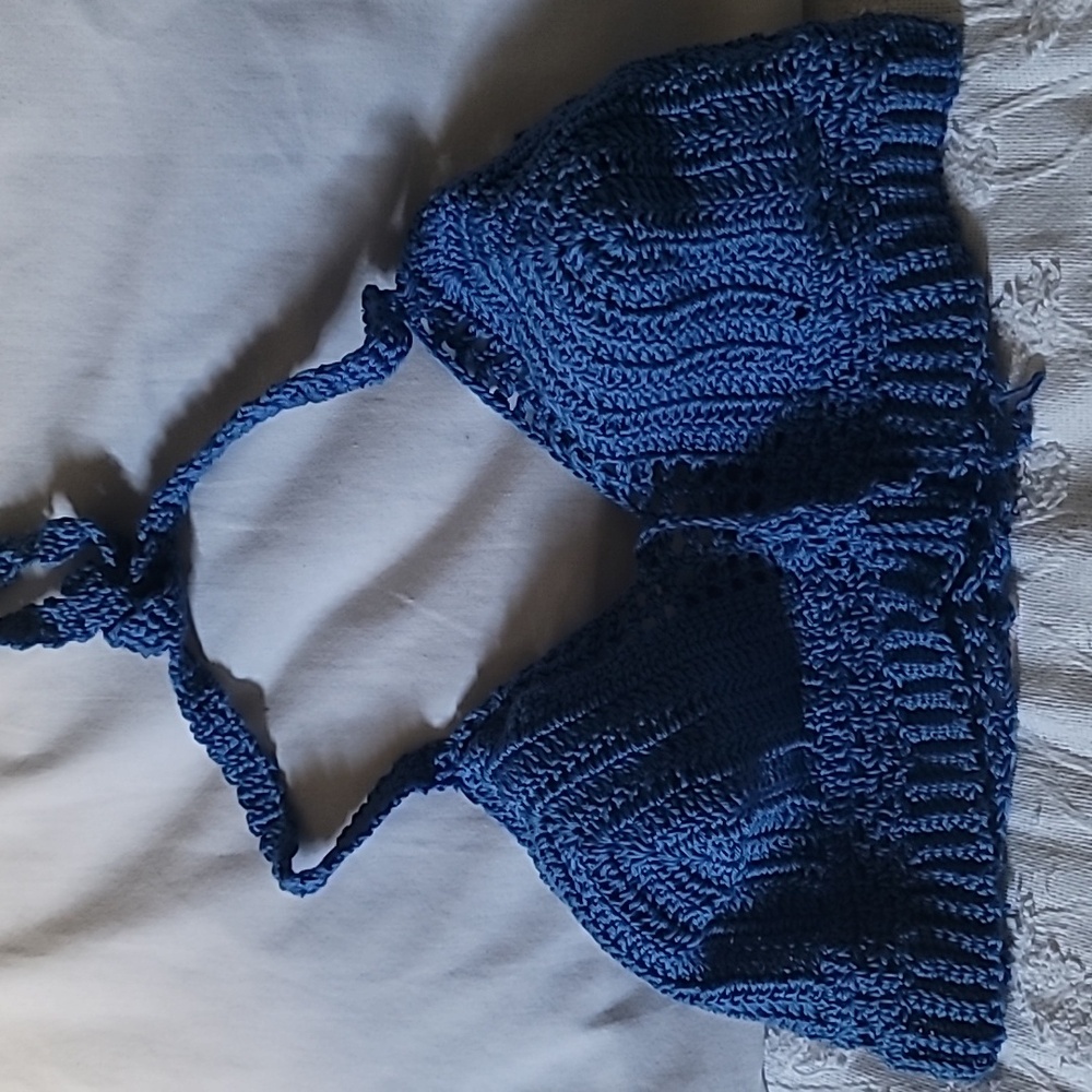 Blue Crochet Halter Crop Top